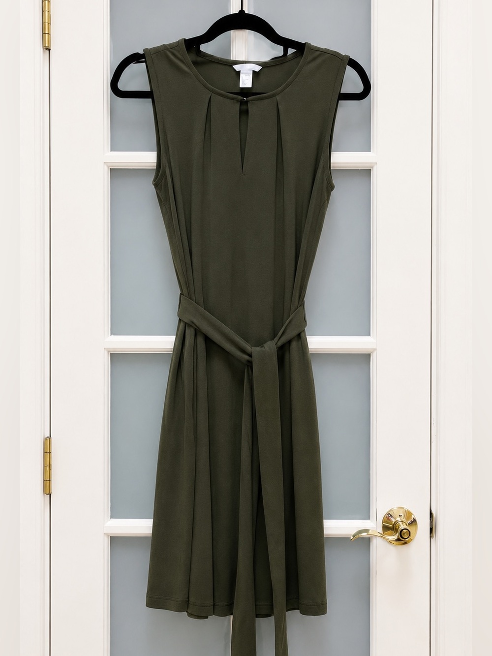 H&M Olive Green Sleeveless Tie Waist Dress – Size Small